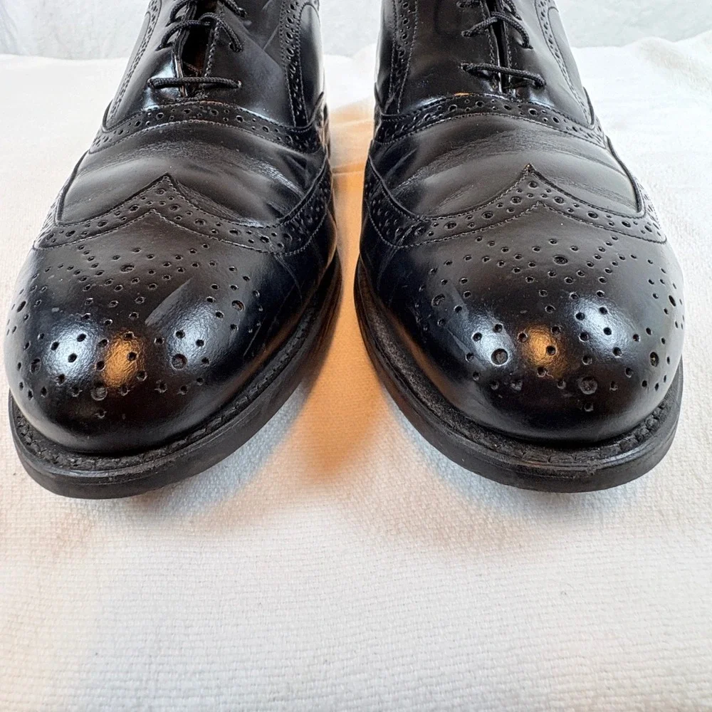Vtg Iron Age Bostonian Men 11.5 M Black Leather Wingtip Safety Toe Shoes USA